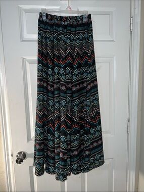 Magic Black Maxi Skirt with Teal and Coral Aztec Print